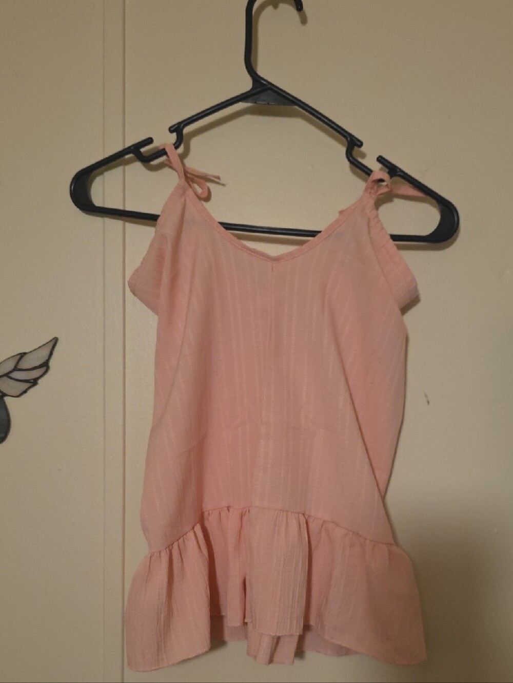 Light Pink Tie-Shoulder Ruffle Hem Tank